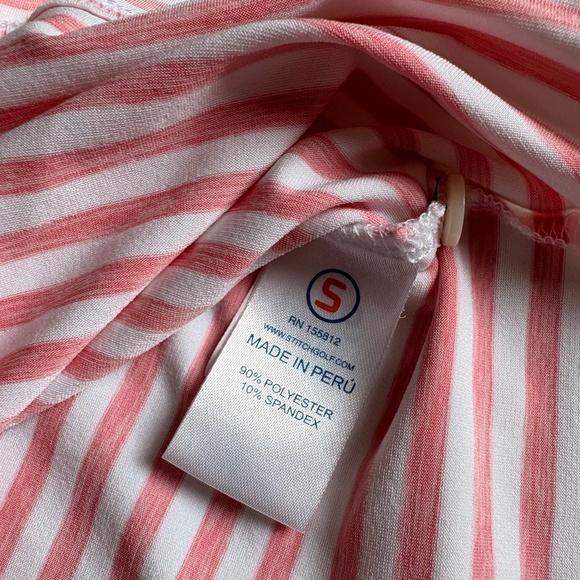 Stitch Damon Polo short sleeve golf shirt pink white stripe M/L - Picture 14 of 15